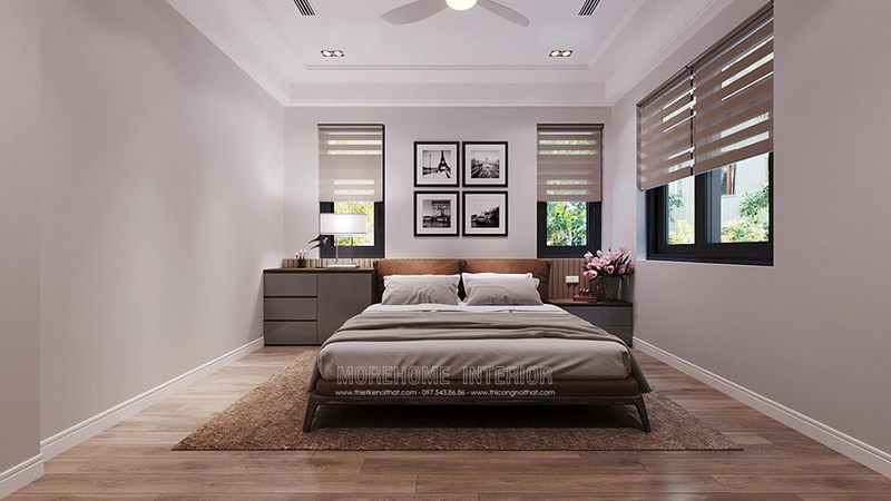 Hình ảnh giường ngủ đôi gỗ óc chó cao cấp đẳng cấp tại biệt thự Starlake Tây Hồ Hà Nội