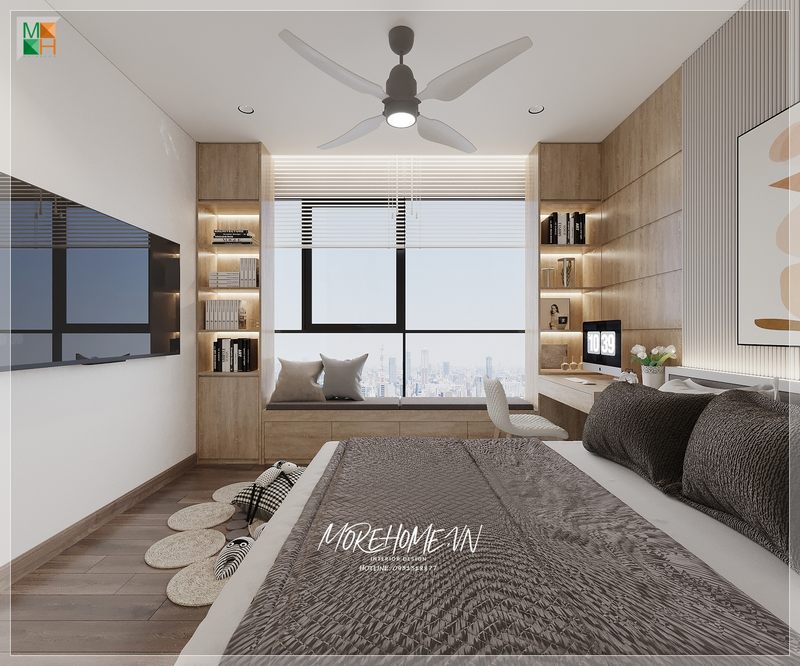 Kệ tủ gỗ công nghiệp hiện đại trưng bày sắp xếp những món đồ, cuốn sách yêu thích tô điểm thẩm mỹ cao cho không gian phòng